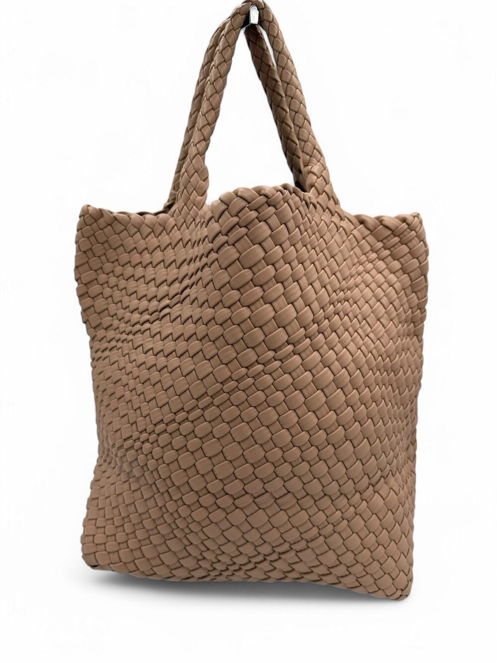 Queenoris Woven Tote Bag Tan Faux Leather Beach Pool Shopper NWT